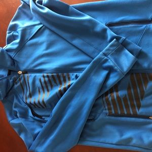 Reebok Jacket Men Blue Play Dry Full Zip Graphic Track Coat Lined Small